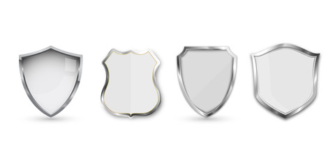 Set of metal shield isolated on white background.