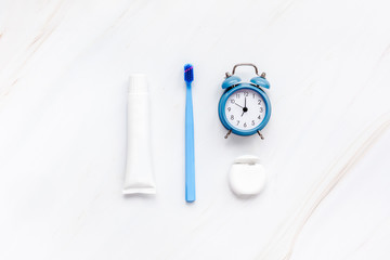 Teeth hygiene and oral care products flatlay