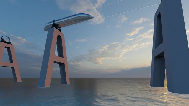 Green Maglev Hyperloop in modern style. Future technology. Technology background. 3d landscape. City network. Modern city. Futuristic background. 4k