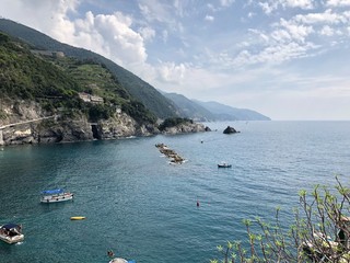 Cinque Terre national park sea with fisherman's boats