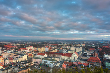 Fototapeta na wymiar Panorama of Grudziadz city from Klimek tower at sunset, Poland.