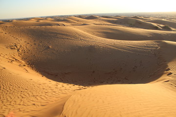 sand dunes in the desert with snadows in the evening light