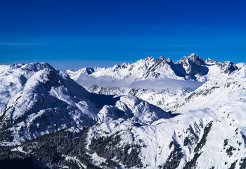 Beautiful Austrian Alps with blue skies near St. Anton in December 2019