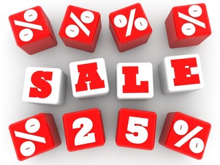 Sale 25% concept on toy blocks between percent marks