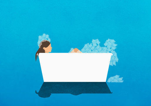 Illustration of woman enjoying bubble bath