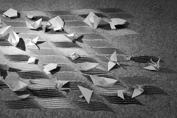 origami paper craft black and white abstract background 