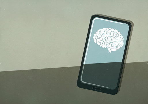 Brain image on smart phone screen