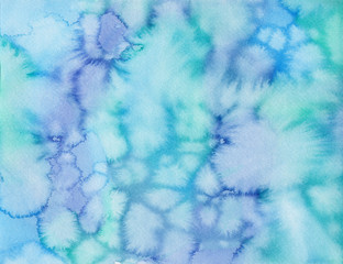 Turquoise teal and blue splashy hand-painted textured watercolor background with space for text