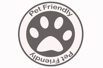 Vector illustration of a dog footprint inside a circle on white background with pet friendly motto