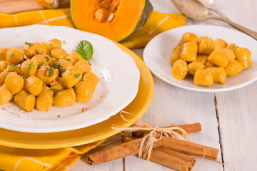 Pumpkin gnocchi with grated amaretti cookies.