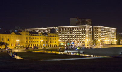 Night streets of Baku. The square in front of the Heydar Aliyev Cultural Center