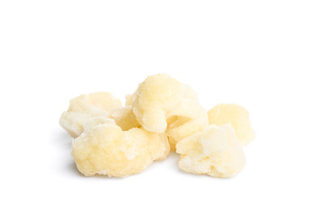 Frozen cauliflower florets isolated on white. Vegetable preservation