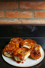 Homemade sticky buns on a plate