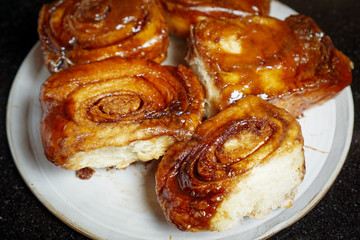 Homemade sticky buns on a plate