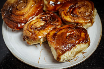 Homemade sticky buns on a plate