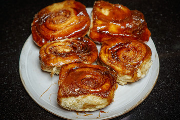 Homemade sticky buns on a plate