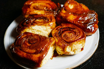 Homemade sticky buns on a plate