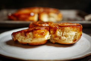 Homemade sticky buns on a plate