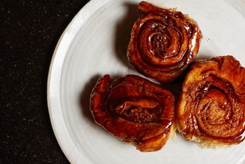 Homemade sticky buns on a plate