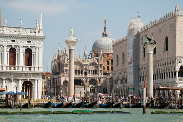 Venice, Italy: view from Giudecca Canal to the Piazzetta San Marco with the two column