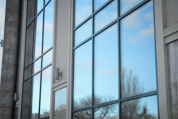 New modern building with tinted windows outdoors