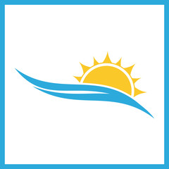 Wave and sun vector logo template. Sunset line icon. Sunrise logo.