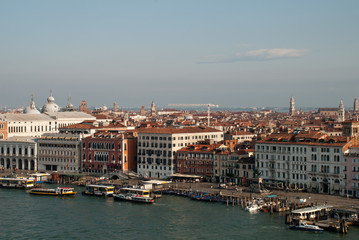 Fototapeta na wymiar Venice, Italy: aerial view to the promenade Riva degli Schiavoni