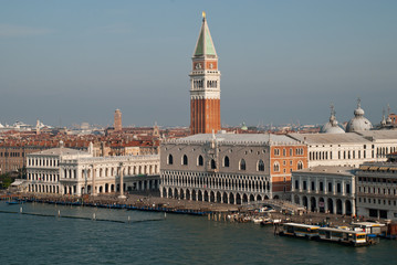 Fototapeta na wymiar Venice, Italy: aerial view from Giudecca Canal to the Piazza San Marco with Campanile and Doge's Palace