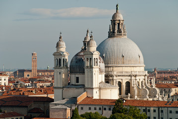 Venice Italy: Aerial view, domes of Basilica di Santa Maria della Salute