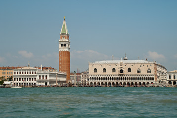 Fototapeta na wymiar Venice, Italy: view from Giudecca Canal to the Piazza San Marco with Campanile and Doge's Palace