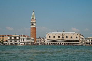 Fototapeta na wymiar Venice, Italy: view from Giudecca Canal to the Piazza San Marco with Campanile and Doge's Palace