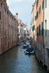 Fototapeta na wymiar Venice, Italy: traditional buildings, canal Rio dei Greci, district Castello