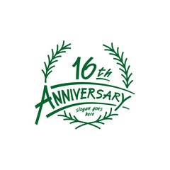 16 years design template. Sixteenth years logo. Vector and illustration. 