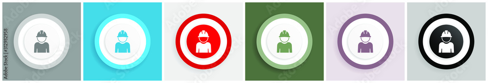 Leinwandbilder engineer icon, worker, manager, employe vector illustrations in 6 colors options for web design and 