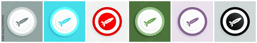 Poster missile icon, rocket, weapon, war vector illustrations in 6 colors options for web design and mobile