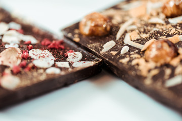 selective focus of delicious dark chocolate bars