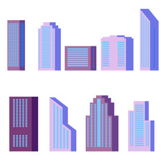 Obraz premium Set of modern city buildings isolated on white background. Vector illustration