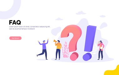FAQ and QNA vector ilustration concept, People Characters Standing next to Question Marks. Woman and Man  Online Support center. Flat Vector Illustration, can use for, landing page, template, ui, web