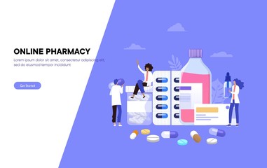 Pharmacist give advice and conceling medication to costumer at pharmacy vector illustration concept, can use for, landing page, template, ui, web, mobile app, poster, banner, flyer