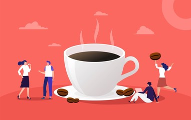 people have a conversation and drink a cup of coffee, woman and man drink a espresso at office vector illustration concept,  can use for, landing page, template, ui, web, homepage, poster, banner