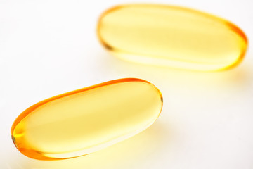 Omega 3 fish oil, gel capsules, food supplement for health care. Pharmaceutical industry, medicament. Pharmacy.