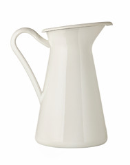 White metal pitcher. Isolated on white background. Close up.