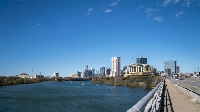 Time Lapse of Clouds and Cars With Downtown Austin Skyline in the Background