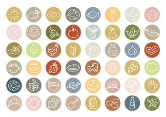 Set of 48 pictogram buttons with eco-friendly, green motives