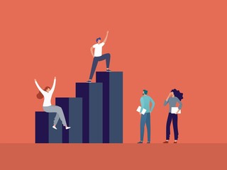 Fototapeta premium Business people standing on the chart, business leadership and teamwork vector illustration concept. Can use for, landing page, template, ui, web, homepage, poster, banner, flyer