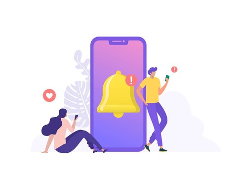 People Get Chat Messages Notification On Mobile Phone. People Turn On Notification On Social Media For Up To Date. Can Use For Landing Page, Template, Ui, Web, Homepage, Poster, Banner, Flyer