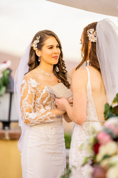 Bride exchanging vows, Corona, California