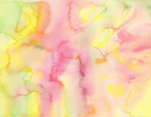 Pink orange yellow and green abstract watercolor background