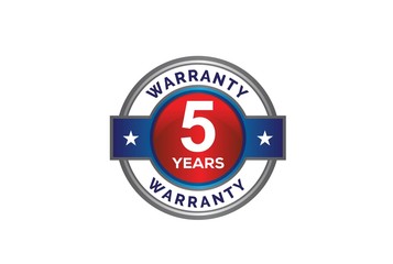 Red metallic 5 year warranty circle button with stars