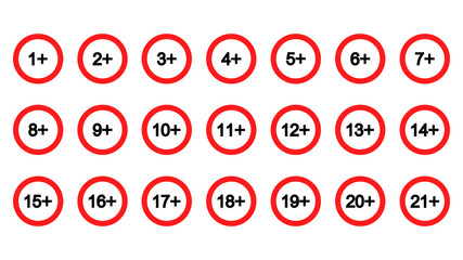 Signs of age restriction. Age limit concept. Warning Signs Set